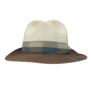 Stetson Florentine Milan Straw Fedora Hat Brown Brim USA Sz 7 Classic Summer